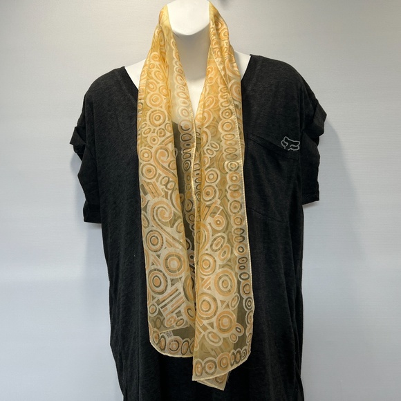 Vtg Rectangle Scarf Nylon Circles Yellow Orange See Thru 70s Ponytail - Picture 6 of 6